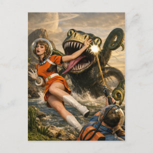 Retro Sci-Fi Fantasie Ruimtemonster Kunst Briefkaart