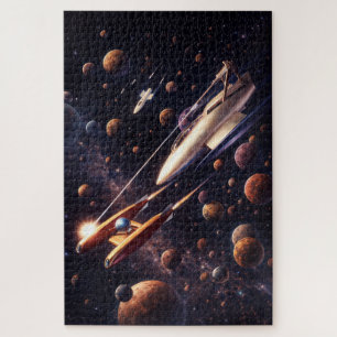 Retro Sci-Fi Fantasie Ruimteslag Kunst Legpuzzel