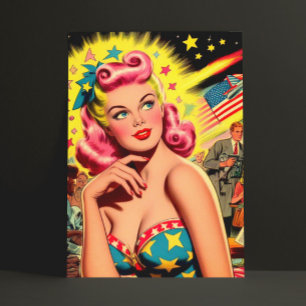 Retro Sci-fi Kitsch Meisje Briefkaart