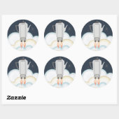 Retro sci-fi koffiepot percolator raketschip ronde sticker (Vel)