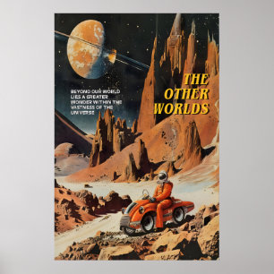 Retro Sci-Fi-kunstprint Galactische Scooter Rit Poster