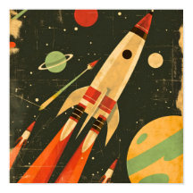 Retro Sci-Fi Raket Ruimte Illustratie Ontwerp