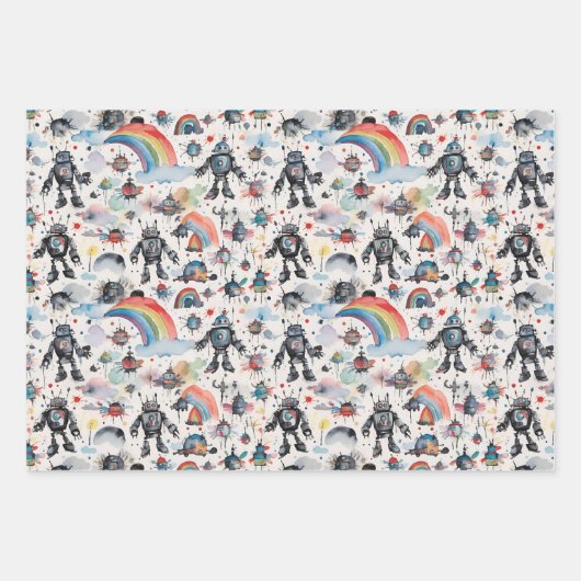 Retro Sci-Fi Robots in de ruimte Inpakpapier Vel (Voorkant 3)