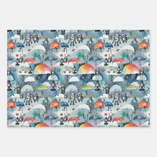 Retro Sci-Fi Robots in de ruimte Inpakpapier Vel (Voorkant)