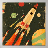 Retro Sci-Fi Rocket Space Illustration Design Poster (Voorkant)