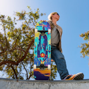 Retro Sci Fi Ruimteraket Kleurrijk Skateboarddek Skateboard