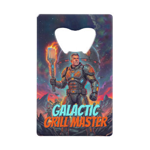 Retro Sci-Fi Ruimtevaarder Grilling Pop Art Strip Kredietkaart Flessenopener