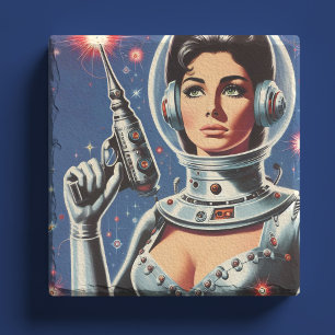 Retro Sci-fi Ruimtevaartmeisje Stenen Onderzetter