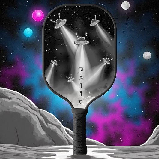 Retro Sci-Fi UFO-invasie gepersonaliseerd Pickleball Paddle