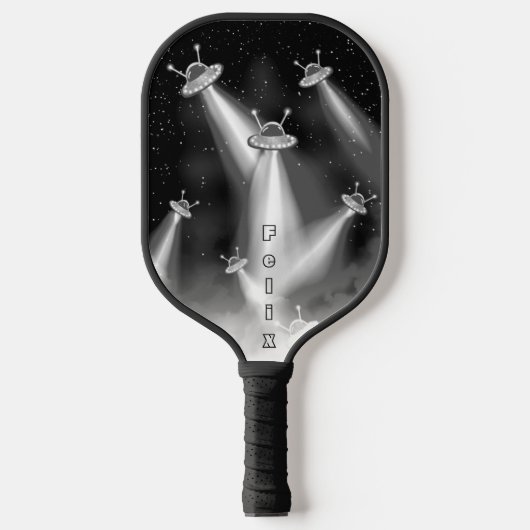 Retro Sci-Fi UFO-invasie gepersonaliseerd Pickleball Paddle (Voorkant)