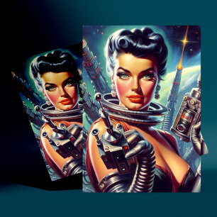 Retro Sci-Fi Vrouw Schilderen Briefkaart