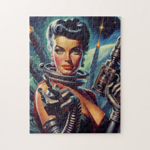 Retro Sci-Fi Vrouw Schilderen Legpuzzel