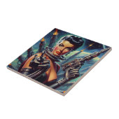 Retro Sci-Fi Vrouw Schilderen Tegeltje (Zijkant)