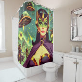 Retro Sci-Fi Woman Douchegordijn (In situ)