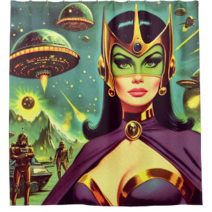 Retro Sci-Fi Woman Douchegordijn