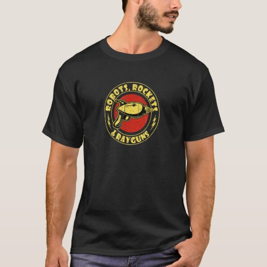 Retro Science Fiction Robots Rockets Raygun T-shirt (Voorkant)