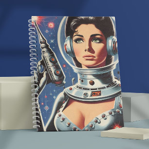 Retro Science-Fiction Ruimtevaartmeisje Notitieboek