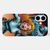 Retro Scifi Woman running from Robot Case-Mate iPhone Case (Achterkant (horizontaal))