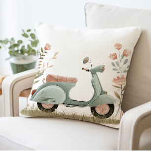 Retro scooter kussen, bloemencooter kussen