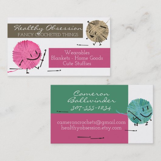Retro scribble fil crochet crochets carte de visit (Devant / Derrière)