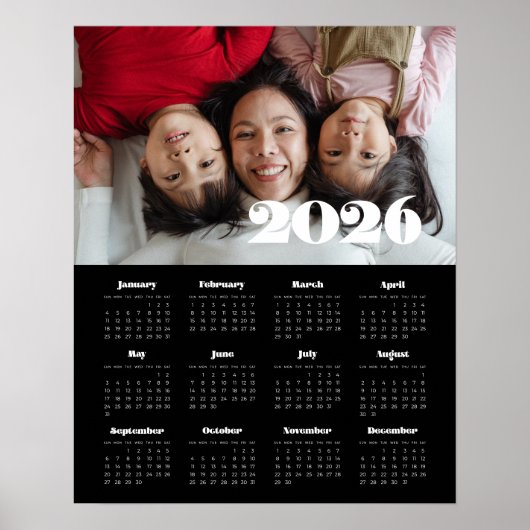 retro script 2025 Zwarte fotokalender Poster (Voorkant)