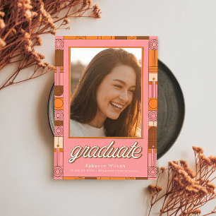 Retro Script Afstudeerfoto Afstudeeruitnodiging Briefkaart