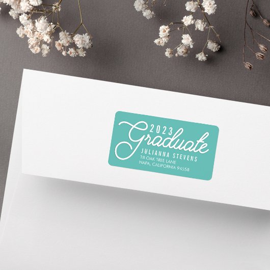 Retro Script Aqua Afstuderen Return Address Etiket