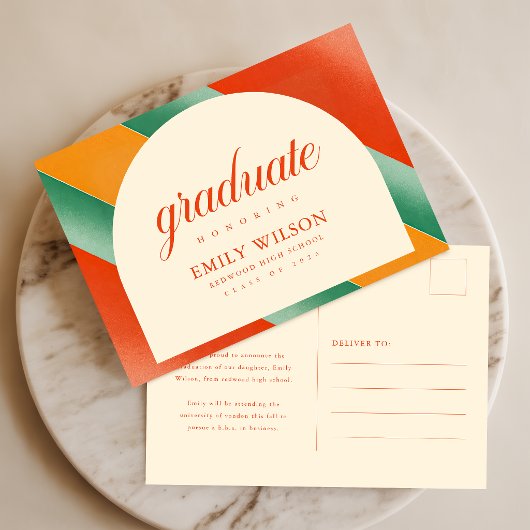 Retro Script Arch Frame Afstudeeraankondiging Briefkaart