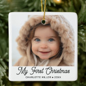Retro Script Baby's eerste kerstfoto Keramisch Ornament