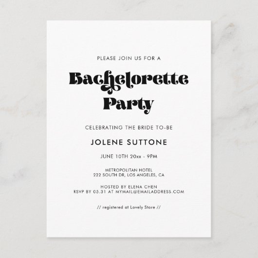  retro script Bachelorette Feestuitnodiging Briefkaart (Voorkant)