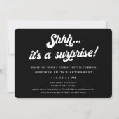 Retro Script Black Surprise Retirement Party Kaart (Voorkant)