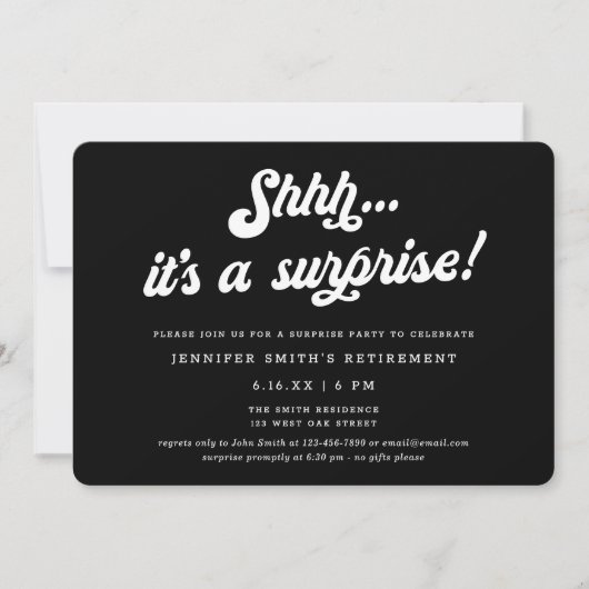 Retro Script Black Surprise Retirement Party Kaart (Voorkant)