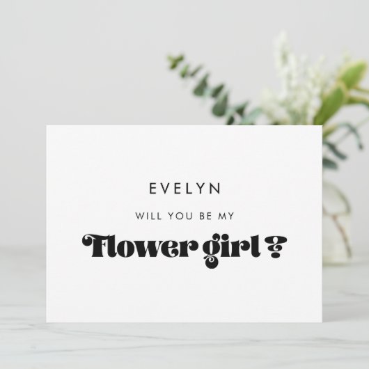 Retro Script Bloemenmeisje Proposal Kaart (Staand voorkant)