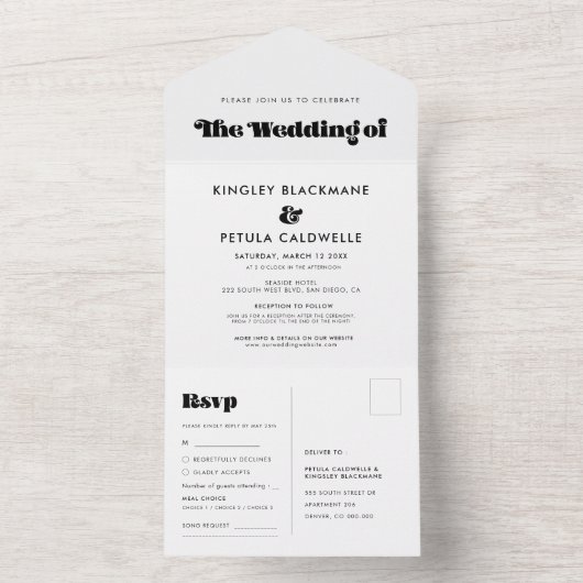  retro script bruiloft all in one uitnodiging (Binnen)