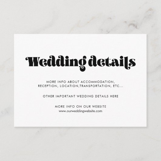 retro script bruiloft details kaart (Voorkant)