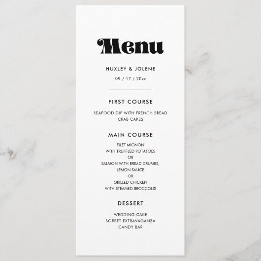  retro script bruiloft menu (Voorkant)