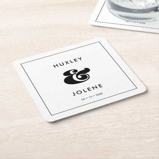 retro script bruiloft vierkante kartonnen onderzetter (Schuin)