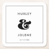 retro script bruiloft vierkante kartonnen onderzetter (Voorkant)