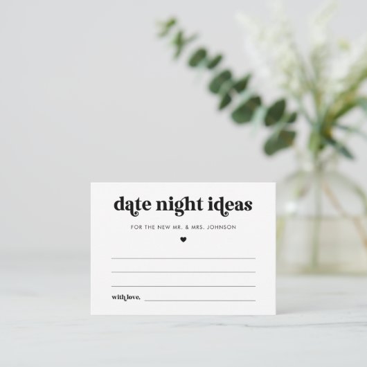 Retro Script Date Night Ideas Vrijgezellenfeest Ka Informatiekaartje (Staand voorkant)