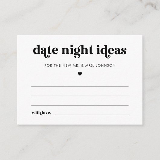 Retro Script Date Night Ideas Vrijgezellenfeest Ka Informatiekaartje (Voorkant)