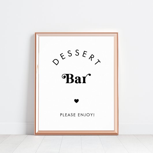 Retro Script Dessert Bar Zwart Wit Trouwteken Poster