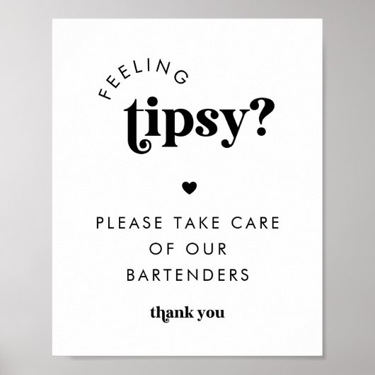 Retro Script Feeling Tipsy Bartender Trouwbord Poster (Voorkant)