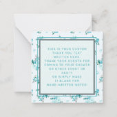 Retro Script Font met Aqua Blue Floral Dank u Notitiekaartje (Achterkant)