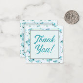 Retro Script Font met Aqua Blue Floral Dank u Notitiekaartje (Voorkant / Achterkant in situ)