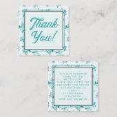 Retro Script Font met Aqua Blue Floral Dank u Notitiekaartje (Voorkant / Achterkant)