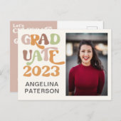 Retro Script-fototerm Afstuderen partij Uitnodiging Briefkaart (Voorkant / Achterkant)