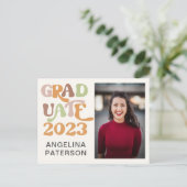 Retro Script-fototerm Afstuderen partij Uitnodiging Briefkaart (Staand voorkant)