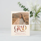 Retro Script Grad Photo Graduation Invitation (Debout devant)