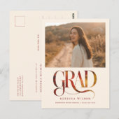 Retro Script Grad Photo Graduation Invitation (Devant / Derrière)