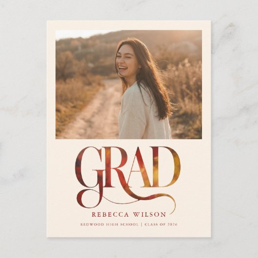Retro Script Grad Photo Graduation Invitation (Devant)